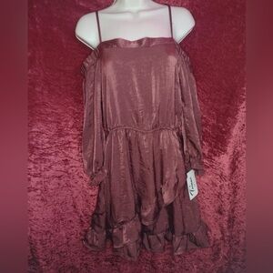 NWT Trixxi Maroon/Burgundy Cold Shoulder Ruffle Mini Dress - Holiday Party